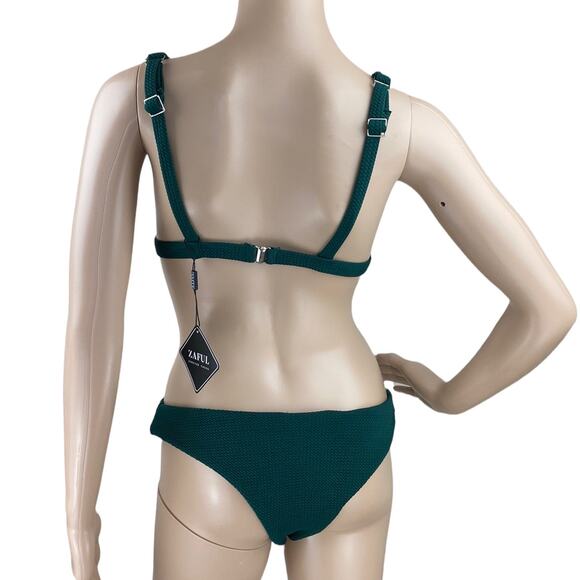 New Zaful Green 2 Piece Padded Swim Top Brazilian Thong Bottom Swimsuit US 6/M - Picture 6 of 9